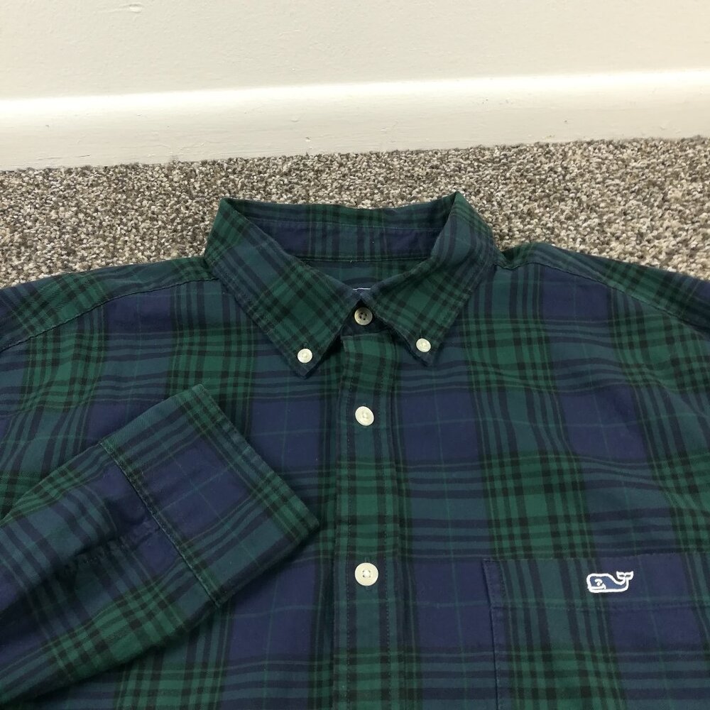 2023 Vineyard Vines Shirt Blackwatch Plaid Cotton Twill Stretch Button Mens XL